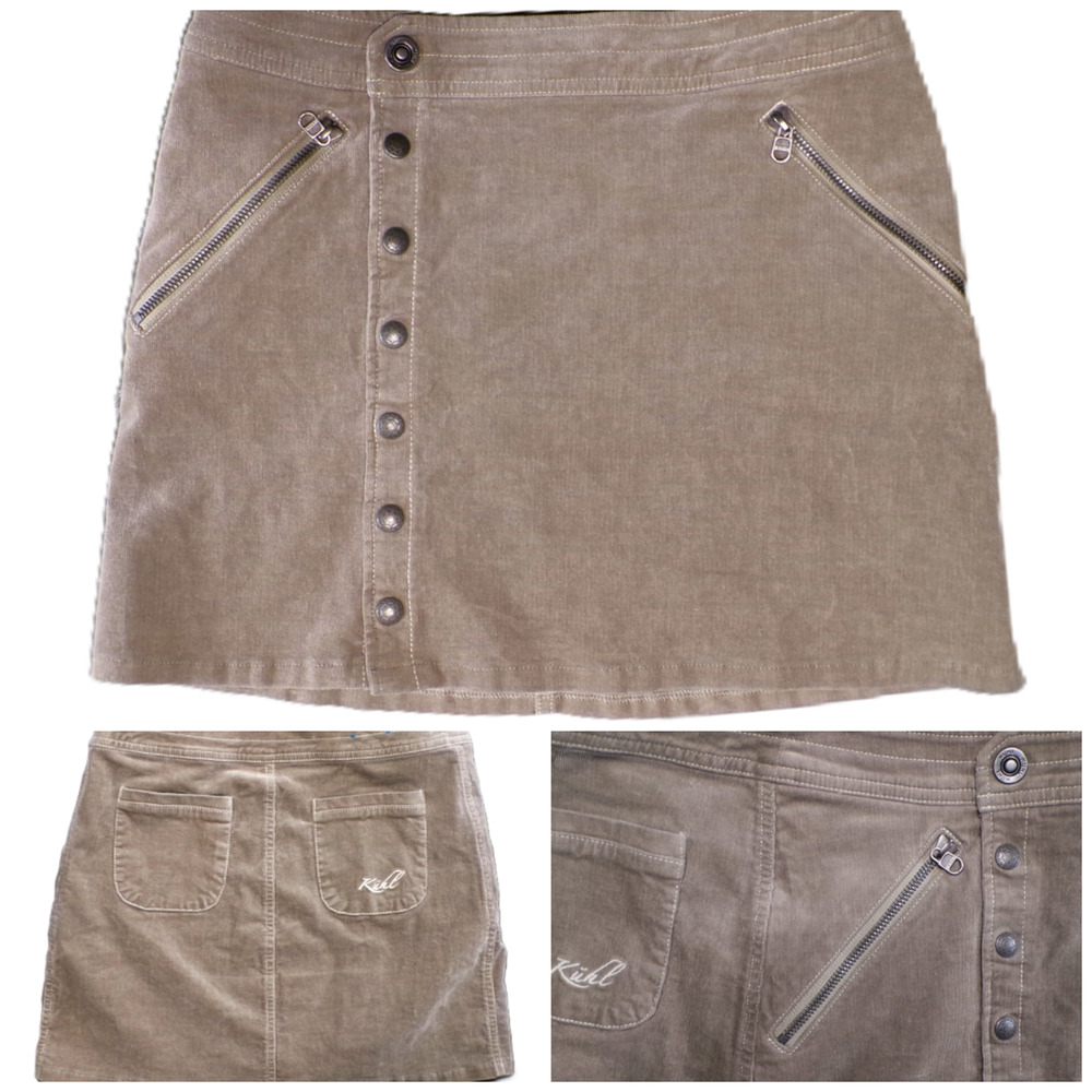 KUHL Streamline Mini Skirt 8‎ Snap Front Corduroy Khaki Stretch Gorpcore $65 NEW